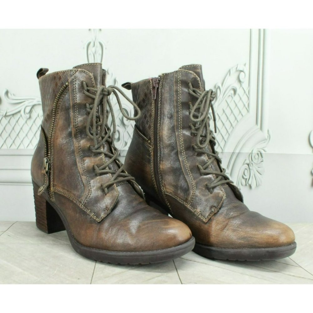 Earth Missoula Brown Leather Lace Up Side Zip Ankle Heeled Booties 8.5 B - Picture 3 of 9